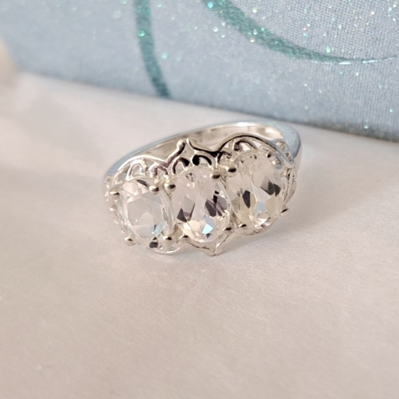 925 SS White Sapphire 3 Stone Ring - Picture 1 of 7